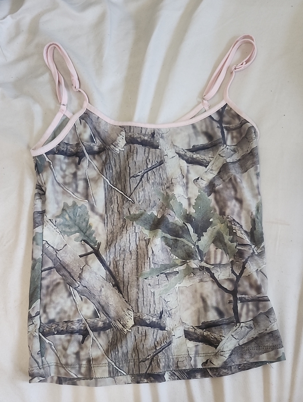 Women's Camo Print Spaghetti Strap Tank Top - Pink Trim
